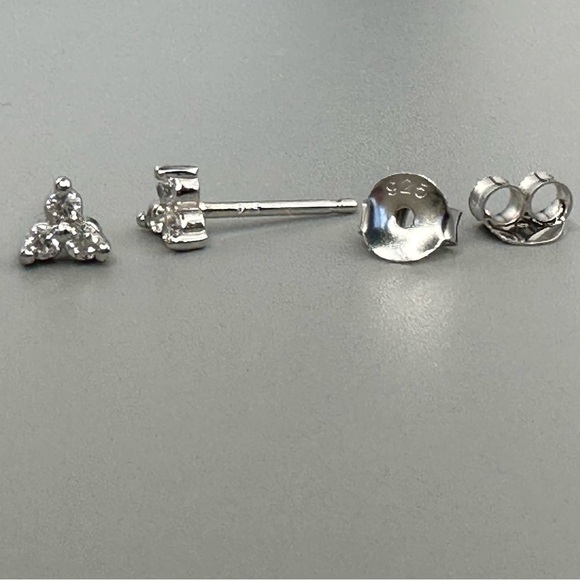 Sterling Silver CZ Tiny Stud Earrings Rhodium Finish - Picture 9 of 14